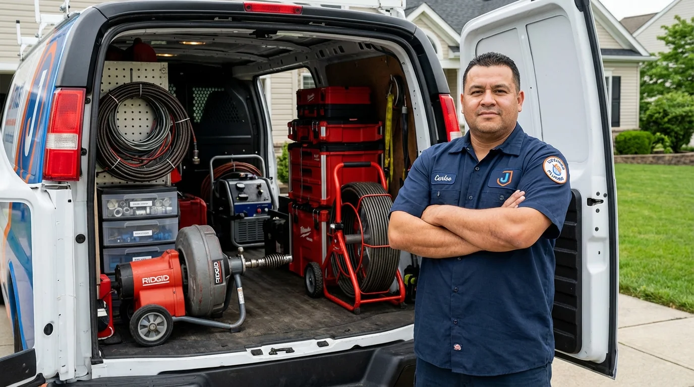 Professional drain cleaning equipment and Johns Plumbing LLC plumber in Angola