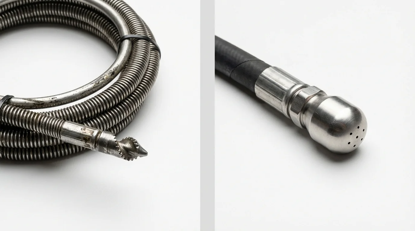 Drain snake cable and hydro jetting nozzle used for drain cleaning in Angola, IN