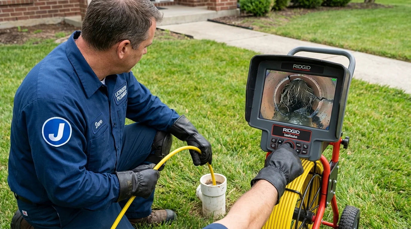 Sewer camera inspection being performed by Johns Plumbing LLC in Angola