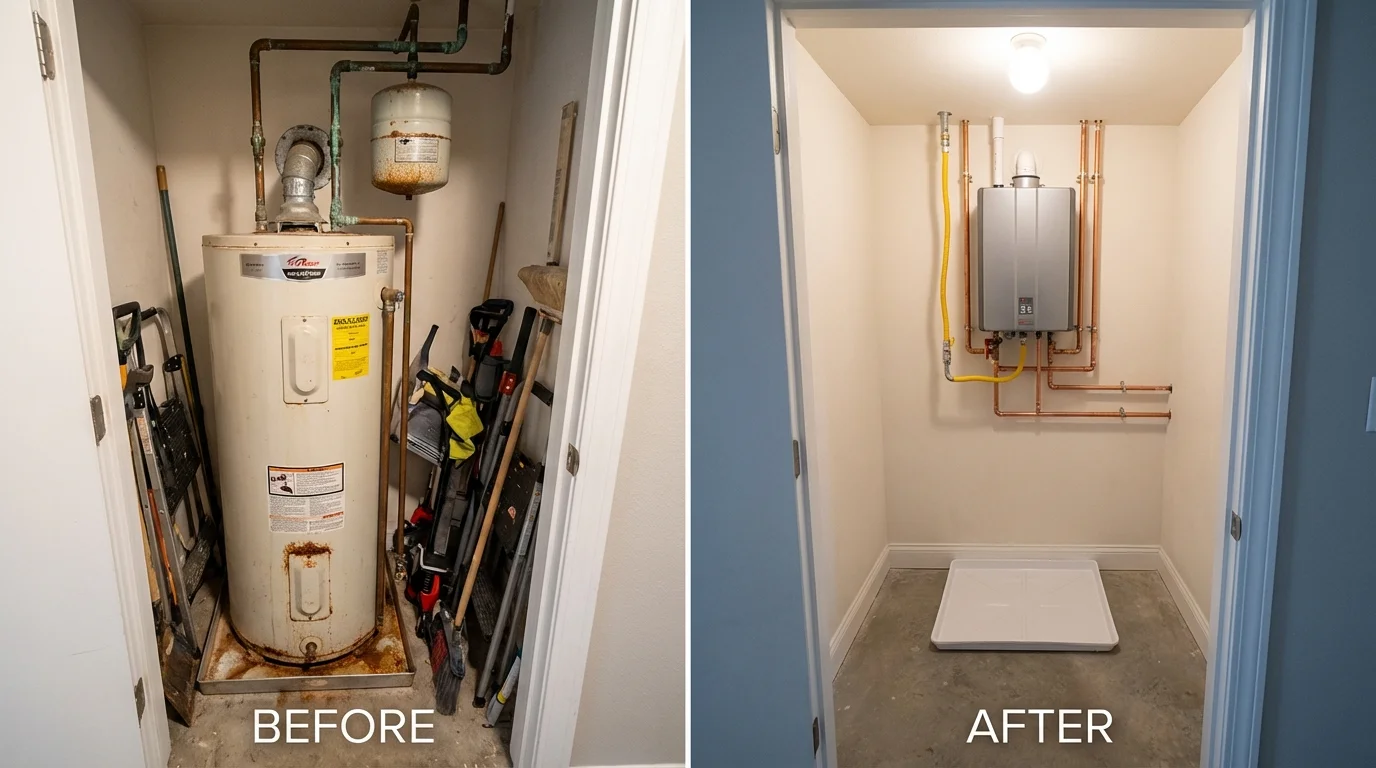 Tank water heater versus wall-mounted tankless unit comparison for Angola, IN homeowners